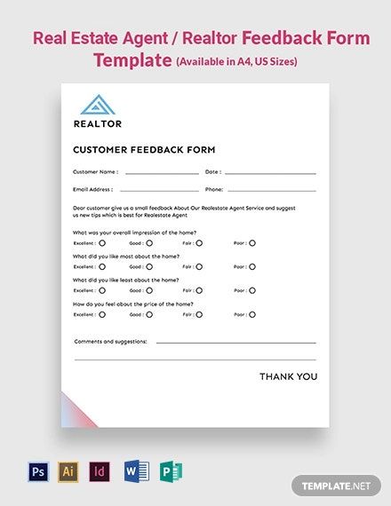 real estate agent / realtor feedback form template