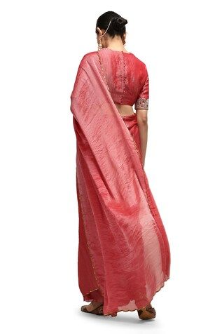 Radiant red chiffon silk zari woven saree with sequins embroidered borders. Comes with a munga silk zari blouse with beaded work. - Aza Fashions Saree Chiffon, Sequins Saree, Dhoti Saree, Cotton Sarees Handloom, Beaded Work, Ruffle Saree, Radiant Red, Red Chiffon, Red Saree