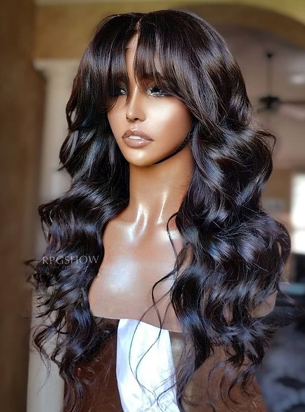 Natural Wavy Bang Human hair Lace Front Wigs - WigzbyCharise001 [WigzbyCharise001] - $409.99 : Full Lace Wigs & Lace Front Wigs | RPGSHOW - Bold & Sexy Hair Frontal Wig With Bangs, Long Human Hair Wigs, Virgin Hair Wigs, Brazilian Remy Hair, Wig With Bangs, Body Wave Wig, Human Hair Lace Wigs, Front Lace Wigs Human Hair, Hair Density