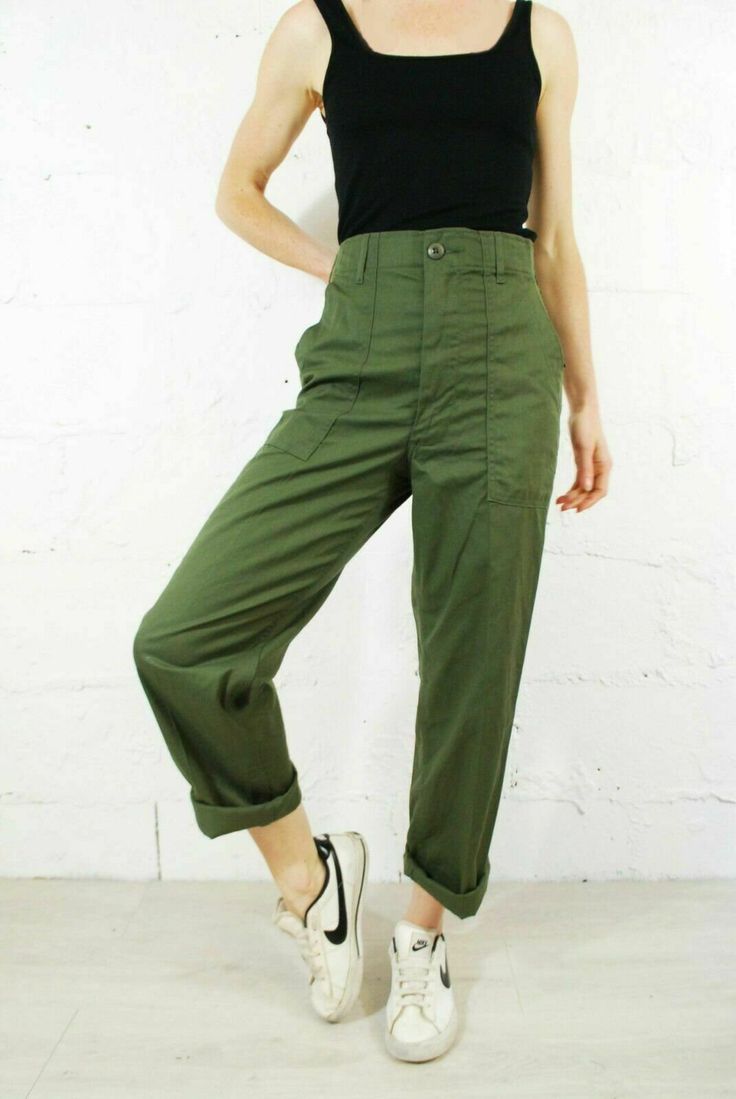 "Vintage US Army OG-507 Field Trousers ~ 25 x 29 Condition: New old stock! NOTE: Olive Drab shade may vary slightly. Size: Tagged 26 x 29. These fit smaller. PLEASE CONSULT THE MEASUREMENTS FOR THE CORRECT SIZE: Waist: 25\" Rise: 12\" Hips (measured just below crotch): 18.5\" Inseam: 29\" Cuff (width): 8\" Shipping weight (includes packaging): 1 lb Please see our store policies for details on shipping, returns, etc. Thank you for browsing! Sparrows & Wolves" Olive High Waist Utility Bottoms, High-waist Olive Pants With Pockets, Olive High-waist Pants With Pockets, High Waist Olive Cotton Pants, High Waist Military Style Cotton Bottoms, Olive Tapered Leg Bottoms With Pockets, Military Style Olive Workwear Bottoms, Olive Military Style Work Bottoms, Green Tapered Leg Work Pants With Cargo Pockets