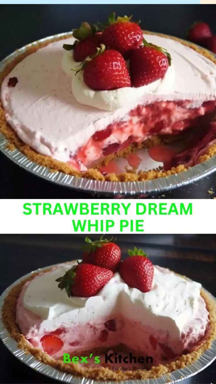 two pies with strawberries and whipped cream on top