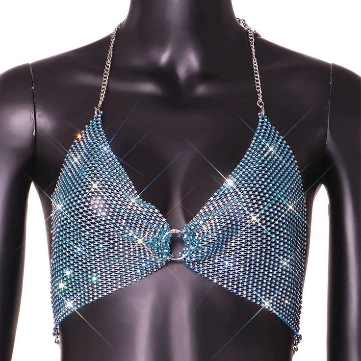 Rhinestone sheer top. Crystal Embellished Tops For Night Out In Summer, Blue Mesh Top For Summer Party, Glamorous Blue Sequined Tops, Summer Night Out Tops With Bling, Glamorous Blue Summer Top, Fitted Blue Tops With Rhinestones, Blue Embellished Top For Evening, Neon Blue, Sheer Top