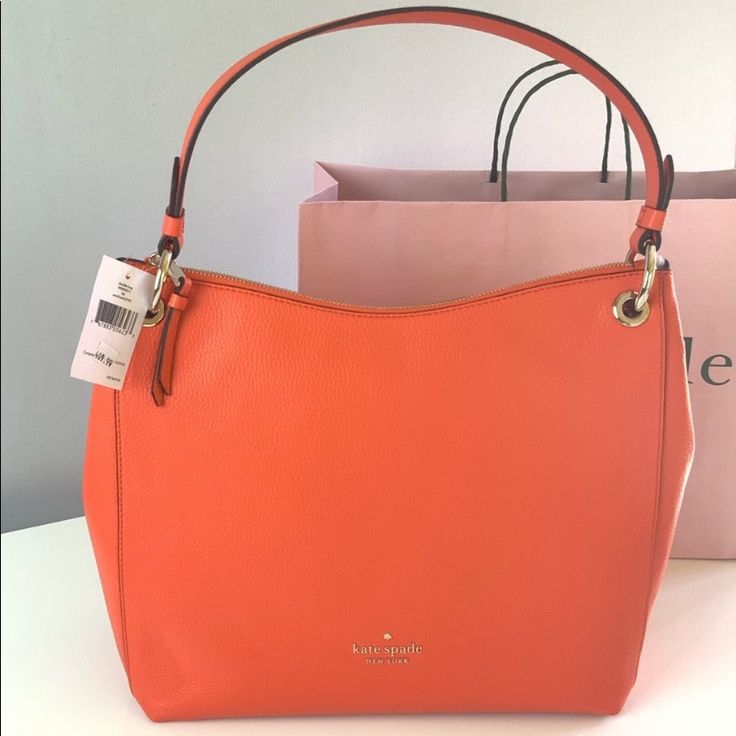 Nwt Coral Kate Spade Kat Shpulder Bag. Orange Tote Shoulder Bag With Gold-tone Hardware, Orange Satchel With Gold-tone Hardware For Shopping, Kate Spade Hobo Bag For Daily Use, Kate Spade Bucket Shoulder Bag For Travel, Orange Tote Bag With Gold-tone Hardware, Everyday Kate Spade Bucket Shoulder Bag, Elegant Orange Shoulder Bag With Leather Handles, Designer Kate Spade Bag With Leather Handles, Orange Shopping Bag With Handle Drop