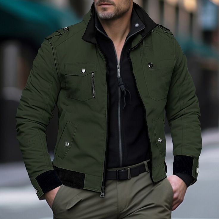 Season:Spring   Fall; Fabric:90% Cotton; Sleeve Length:Long Sleeve; Gender:Men's; Style:Comfort,Fashion,Streetwear; Occasion:Daily Wear,Outdoor; Outerwear Length:Short; Placket:Zipper; Function:Wearable; Pattern:Plain; Design:Pocket; Neckline:Standing Collar; Outerwear Type:Bomber Jacket,Casual Jacket,Work Jacket; Listing Date:09/20/2023; Bust:; Length:; Shoulder Width:; Sleeve: Plain Fashion, Womens Basic Tops, Mens Outdoor Jackets, Comfort Fashion, Jacket Outdoor, Mens Jackets Casual, Mens Sport Coat, Army Green Jacket, Linen Shirt Men