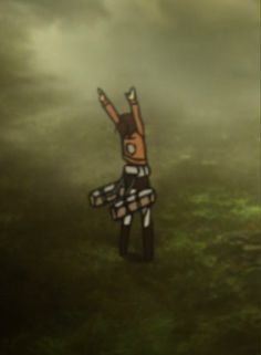 a digital painting of a person standing in the grass with their hands up and arms outstretched