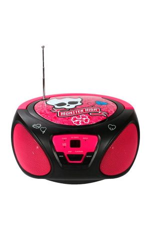 the radio is pink and black with skulls on it