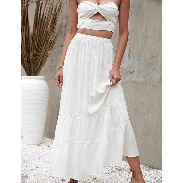 Solid White Ruffle Hem Beachwear Maxi Skirt Ruffle Hem, Maxi Skirt, Skirt, Dresses, White