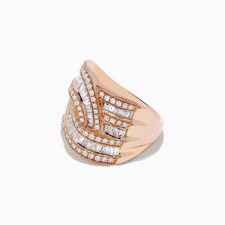 Effy 14K Rose Gold Diamond Crossover Ring Luxury 14k Rose Gold Diamond Ring With Accents, Luxury Rose Gold Diamond Ring With Vvs Clarity, Luxury 14k Rose Gold Diamond Ring For Formal Occasions, Luxury Rose Cut Diamond Ring In Rose Gold, Luxury Rose Gold Diamond Ring With Polished Finish, Elegant 14k Rose Gold Cluster Ring, Luxury Pink Gold Rings With Round Cut, Luxury Rose Gold Diamond Ring With Rose Cut, Timeless Rose Gold Ring With Rose Cut Diamonds