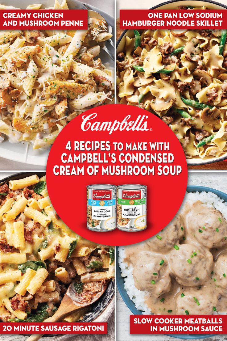 four different types of food are featured in this ad for campbell's soups