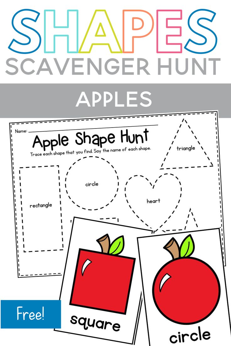 an apple shape hunt with the text shapes scavenger hunt for kids to print