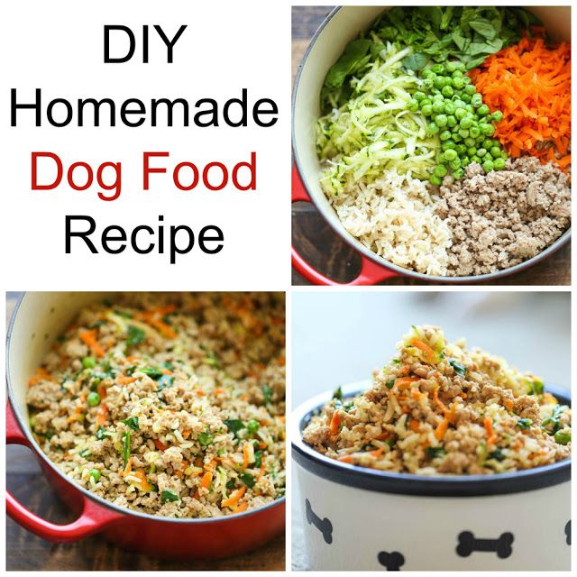 four different pictures showing how to make homemade dog food in a pot with the words, diy homemade dog food recipe