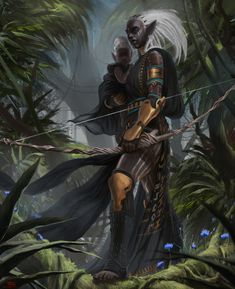 an image of a man that is in the jungle with a bow and arrow on his shoulder