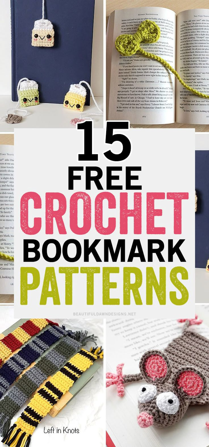 crochet bookmark patterns with text overlay that reads 15 free crochet bookmark patterns