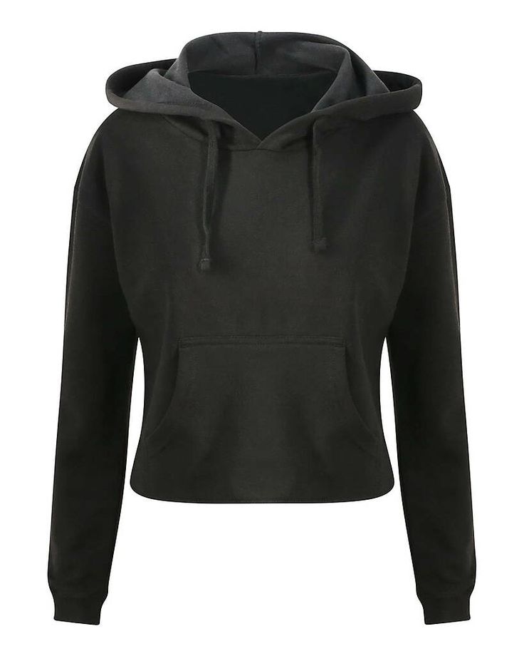 Ladies' Girlie Cropped Hooded Fleece with Pocket - JET BLACK - XS | Just Hoods By AWDis Girlie Cropped Hooded Fleece with Pocket T-Shirt in Jet Black Size XS | Cotton/Polyester Blend Pullover Mode, Hoodie Xxl, Short T Shirt, Kangaroo Pouch, Pocket Tshirt, Hooded Sweater, Raw Edge, Cropped Hoodie, Jet Black