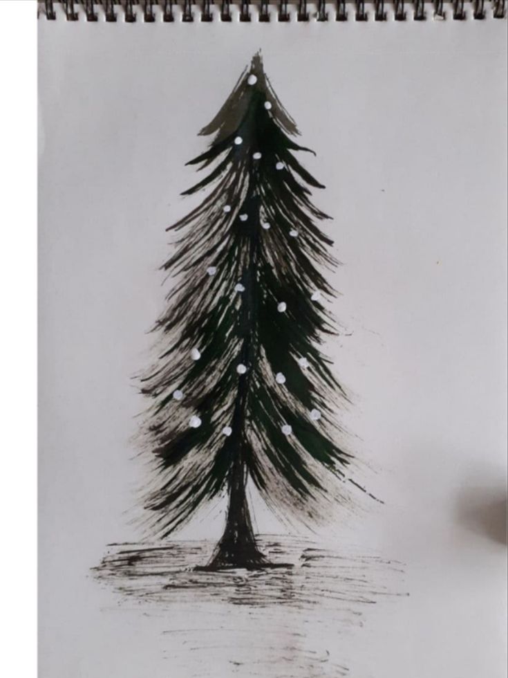 a drawing of a pine tree with snow on it