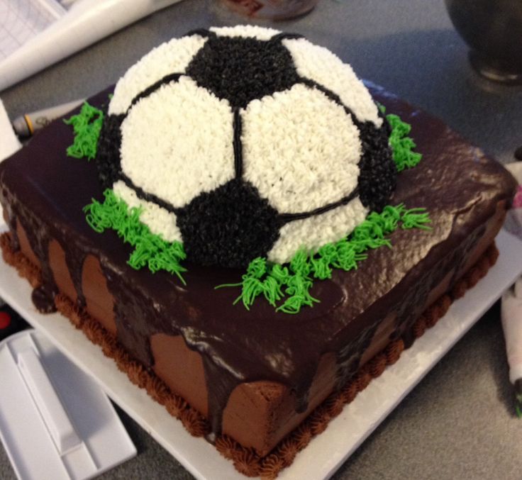 a chocolate cake decorated with a soccer ball