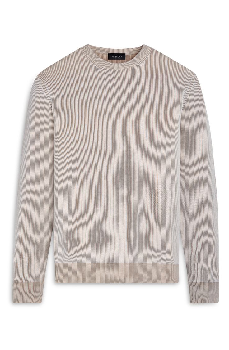 Knit from lightweight cotton with a comfortable fit, this long-sleeve sweater brings casual polish to everyday ensembles. 28" length; 44" chest Crewneck Long sleeves Ribbed cuffs and hem 100% cotton Dry clean Made in Italy Beige Long Sleeve Sweater With Ribbed Collar, Classic Stretch Sweater With Textured Knit, Classic Textured Knit Stretch Sweater, Cream Ribbed Cotton Sweater, Cream Cotton Ribbed Sweater, Classic Long Sleeve Sweater For Spring, Long Sleeve Ribbed Cotton Sweater, Classic Long Sleeve Cotton Sweater, Classic Beige Long Sleeve Sweatshirt