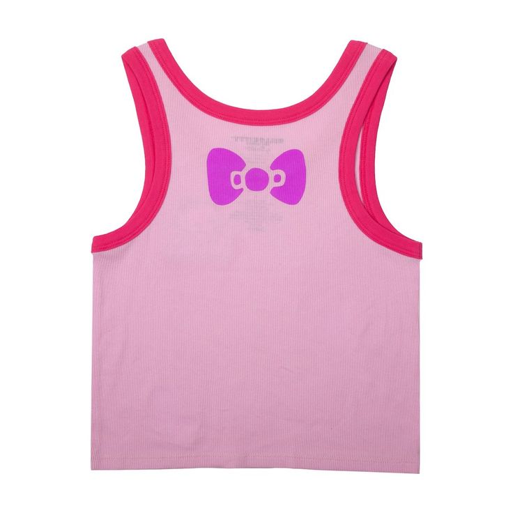 Stay Cute and Comfortable with the Hello Kitty & Friends Ribbed Women's Tank Top. For fans of Hello Kitty and her adorable friends, this Ribbed Women's Tank Top is a must-have addition to your wardrobe. Made from a soft and breathable blend of 50% cotton and 50% polyester, this tank top is not only cute but also incredibly comfortable for everyday wear. Playful Fitted Pink Tank Top, Playful Pink Cartoon Print Top, Playful Pink Tops With Cute Design, Cute Pink Tank Top For Playwear, Fun Pink Cotton Tank Top, Playful Pink Cotton Tank Top, Fun Pink Tops With Cute Design, Playful Hello Kitty Summer Tops, Playful Sleeveless Top With Hello Kitty Print