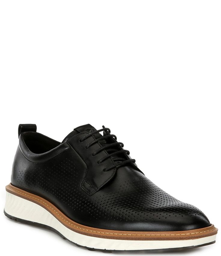 From ECCO&#x2C; the Men's St.1 Hybrid Oxford Sneakers feature:Crafted in premium full-grain leather&#x2C; made in their own tanneriesGraduated perforation and a leather welt lend a sleek and sophisticated design element to the overall lookSoft ECCO PHORENE  midsole offers excellent energy return&#x2C; while their innovative SHOCK THRU point provides shock absorption with every stepLightweight sole provides cushioning and flexibility&#x2C; using innovative Mens Dress Sneakers, Oxford Sneakers, Black Sneakers, Sophisticated Design, Comfortable Dress, Dillard's, Work Shoes, Design Element, 12 12