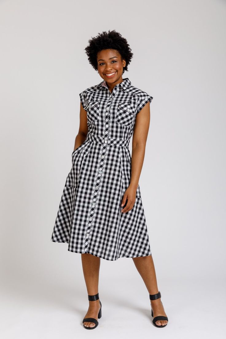 Modern utility style shirt dress with classic tailoring techniques. Pattern features princess seams, drop shoulders, pleated breast pockets, an A-line skirt with roomy statement pockets, collar and stand.

Skill: 3/5

Sizing: XS-XL (each pattern includes all sizes).
PRINTED PATTERN DETAILS
Your roomy and beautiful pattern envelope includes the full size pattern on high quality tissue paper and instruction booklet with detailed instructions to guide you through constructing your garment.

&n Style Shirt Dress, Modern Utility, Shirt Dress Pattern, Fall Sewing, Tailoring Techniques, Shirting Fabric, Utility Style, Dress With Sleeves, Sewing Blogs