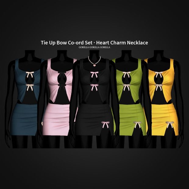 six different colored dresses with ties on them