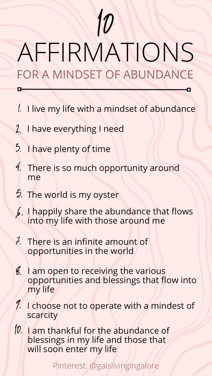 the ten affirmmations for a mindset of abundance poem on pink background