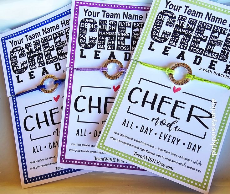 three cards with the words cheer all day every day