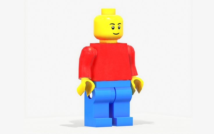 a lego man with a red shirt and blue pants is standing in front of a white background