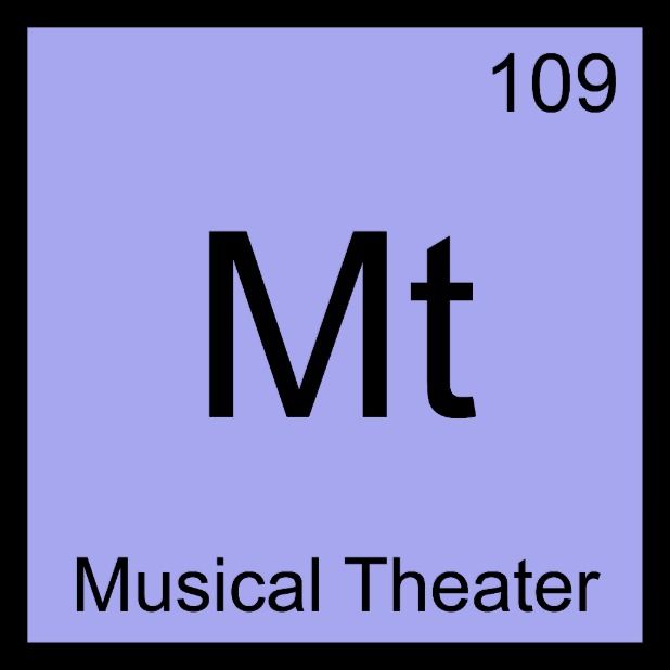 the element for musical theater is shown in black and white on a light purple background