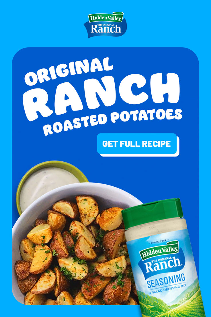 an advertisement for ranch roasted potatoes with dressing in the bowl and mayonnaise next to it