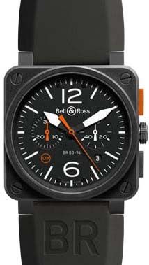 BR0394-O-CA | BR-03-94-CARBON-ORANGE BELL & ROSS AVIATION INSTRUMENTS BR03-94 MEN'S LIMITED EDITION WATCH Usually ships within 6 months | View In Stock Bell & Ross Watches Store Display Model (What's This?) - Free Overnight Shipping - With Manufacturer Serial Numbers - Swiss Made - Limited Edition, Only 500 Pieces Ever Made - Black Dial - Chronograph Feature - Self-winding Automatic Movement - 3 Year Warranty - Guaranteed Authentic - Certificate of Authenticity - Manufacturer Box & Manual - Steel With Black PVD Case - Orange Canvas Strap - Includes Additional 7" Adjustable Rubber Strap - Scratch Resistant Sapphire Crystal - 100 Meters / 330 Feet Water-Resistant - 42mm x 42mm = 1 5/8" x 1 5/8" Case - Orange Canvas Strap Will Fit Up to 6.75" Wrist - Steel with Black PVD Tang Buckle - Lumines Mens Model, Bell Ross, Bell & Ross, Automatic Watches For Men, Limited Edition Watches, Store Display, Swiss Made, Automatic Watch, Black Rubber