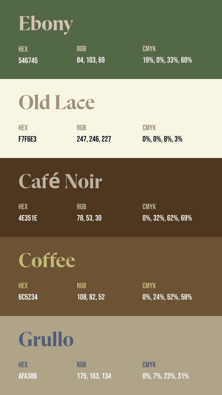 Colors:
546745
F7F6E3
4E351E
6C5234
AFA386 Pear Color Palette, 6 Colour Palette, Cafe Colour Palette, 7 Color Palette, Coffee Color Palette, Canva Ideas Design, Aesthetic Post Ideas, Pallete Color, Color 2025