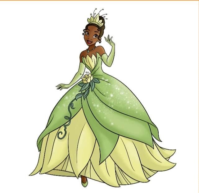 the princess and the frog is wearing a green dress