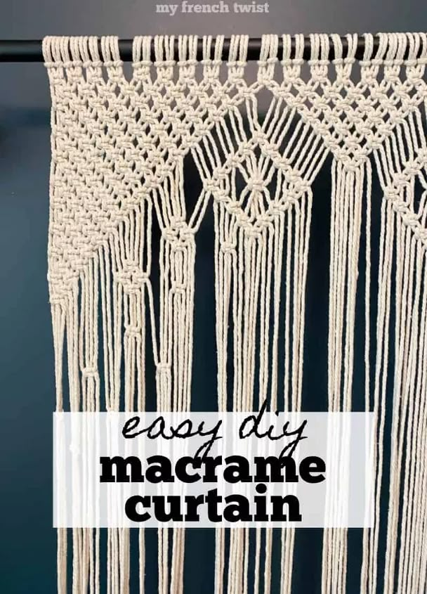 macrame curtain with text overlay that says easy diy macrame curtain