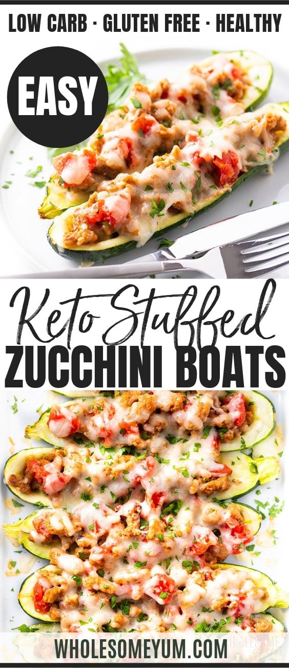 the recipe for keto stuffed zucchini boats is shown