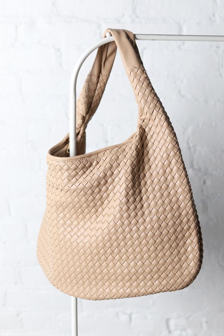 Laverne Woven Hobo Bag - Natural Chic Beige Woven Leather Bucket Bag, Chic Woven Natural Hobo Bag, Chic Natural Woven Hobo Bag, Chic Beige Braided Bucket Bag, Beige Woven Hobo Bag, Bohemian Hobo Bag With Braided Double Handles, Chic Beige Bucket Bag With Intrecciato Weave, Beige Leather Bags With Interwoven Design, Beige Bag With Intrecciato Weave For Errands