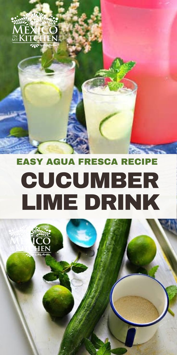 cucumber lime drink recipe on a cutting board