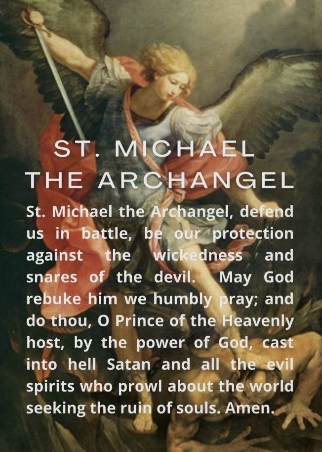 an image of st michael the archangel with his name and description in english on it