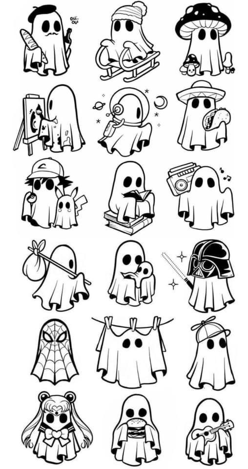 some cartoon characters that are drawn in black and white