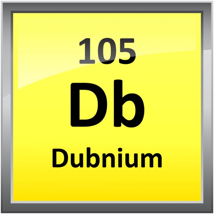 the chemical symbol for dubnum is shown in black and yellow, with silver trim