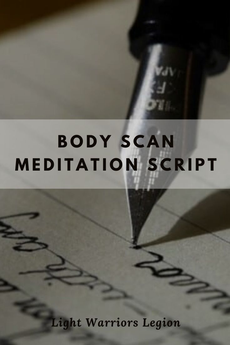 a close up of a pen on top of a paper with the words body scan meditation script