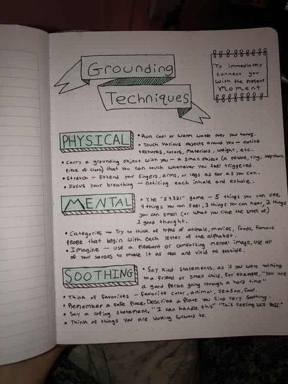 an open notebook with writing on it and arrows pointing to different techniques in the book