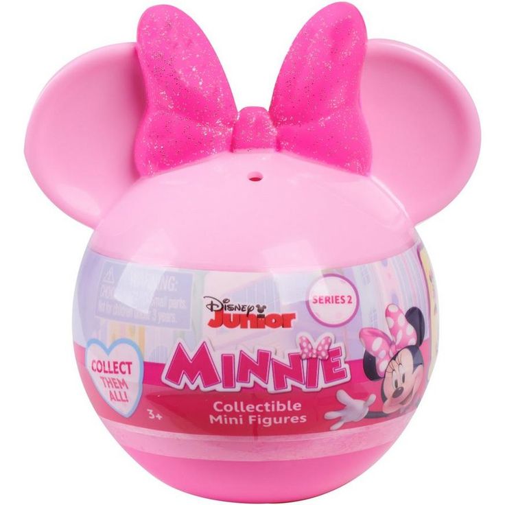 a pink minnie mouse toy with ears on it