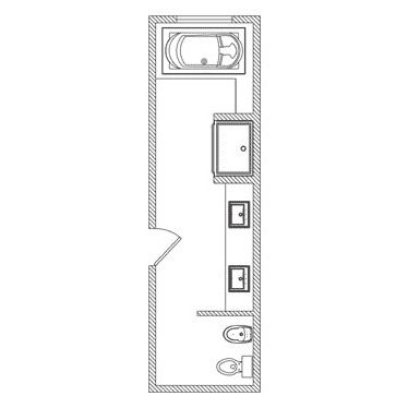 the floor plan for a small bathroom with an overhead shower and toilet, along with a sink