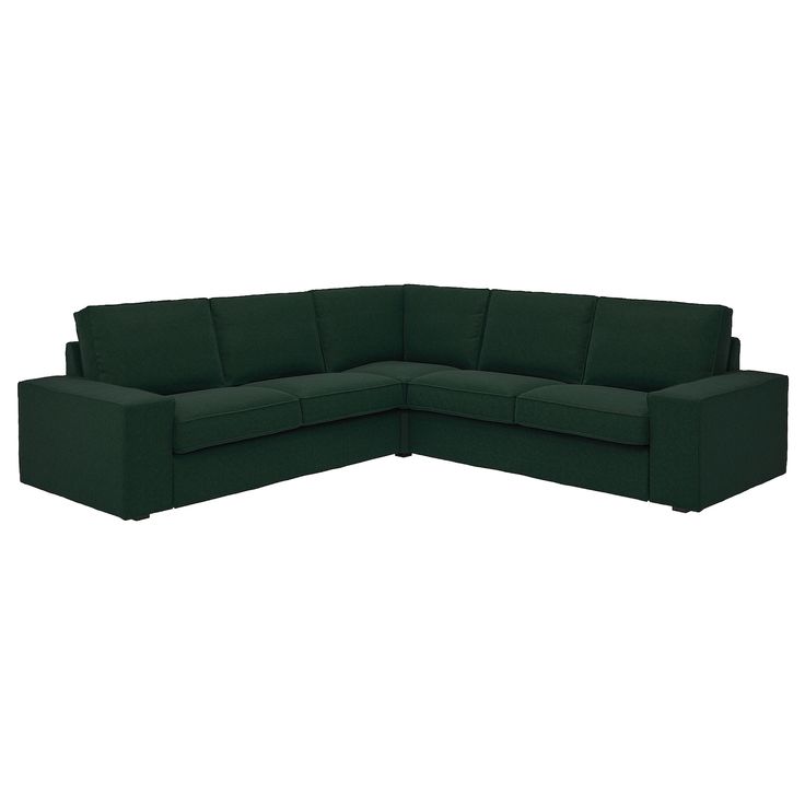 the corner sofa is made from dark green fabric