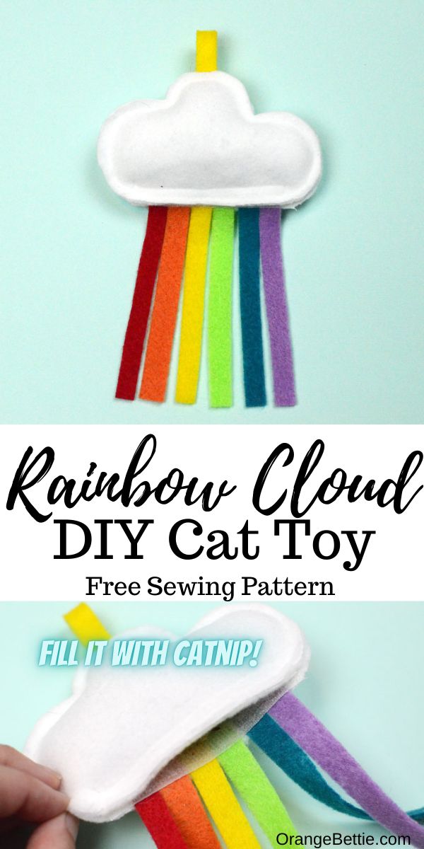 rainbow cloud diy cat toy with free sewing pattern and instructions to make it easy