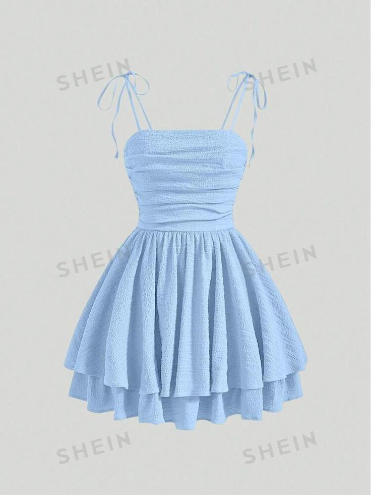 Free Returns ✓ Free Shipping✓. SHEIN MOD Solid Ruched Bust Tie Shoulder Ruffle Hem Blue Butterfly Cami Dress- Women Short Dresses at SHEIN. Blue Dresses Birthday, Light Blue Quinceanera Dresses Short, Short Blue Formal Dress, Short Turquoise Dress, Snowball Dance Dresses, 8th Grade Dresses Graduation, Pastel Short Dress, Blue Aesthetic Dress, Quinceanera Dresses Short