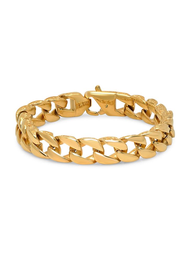 18K Goldplated Stainless Steel Chain Link Bracelet Modern Gold Curb Chain Jewelry, Gold Cuban Link Modern Jewelry, Modern Gold Cuban Link Jewelry, Classic Yellow Gold Cuban Link Bracelet With Adjustable Chain, Classic Adjustable Cuban Link Bracelet In Yellow Gold, Classic Gold Plated Chain Bracelet With Curb Chain, Classic Gold Plated Curb Chain Bracelet, Classic Gold-plated Curb Chain Bracelet, Gold-plated Box Chain Bracelet