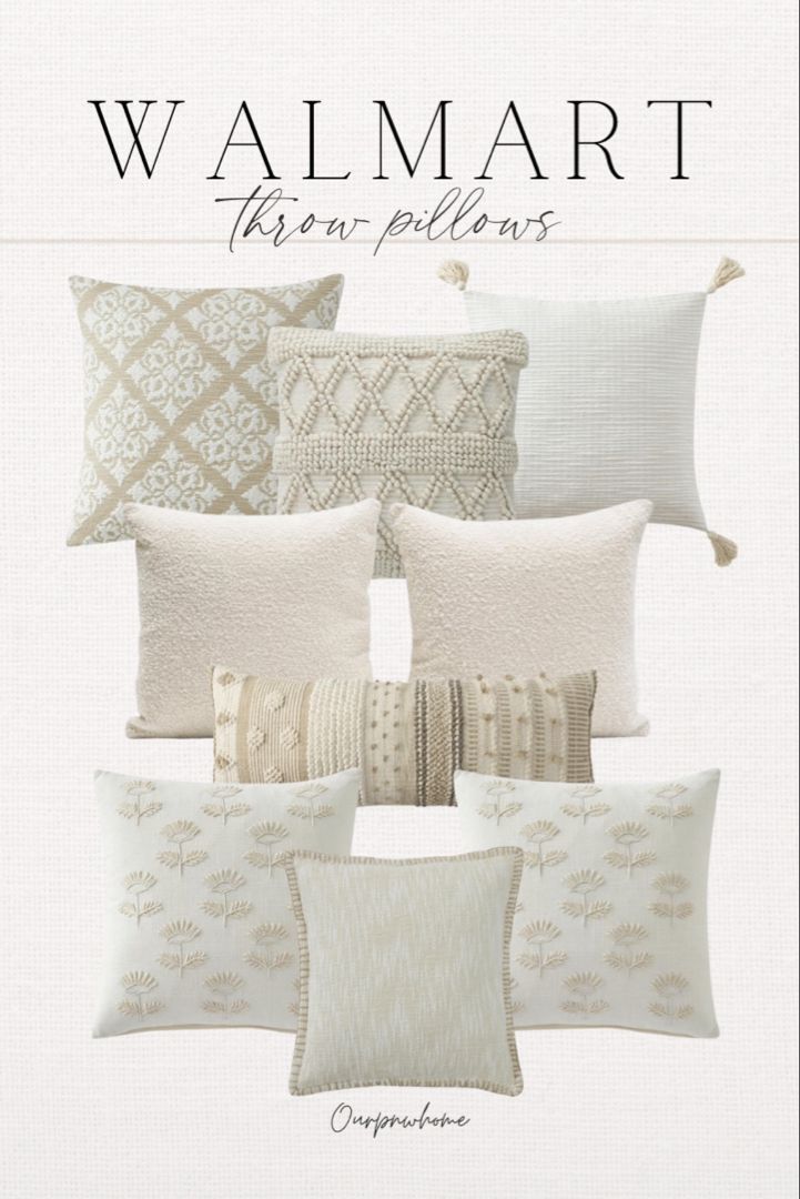 the cover of walmart pillows is shown in white and beige colors, with different patterns