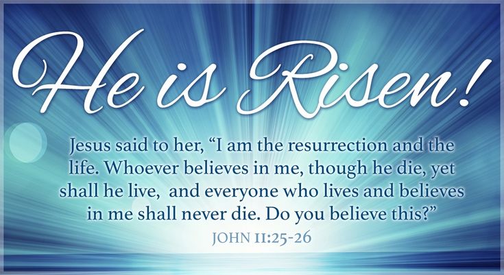 a blue background with the words he is risen